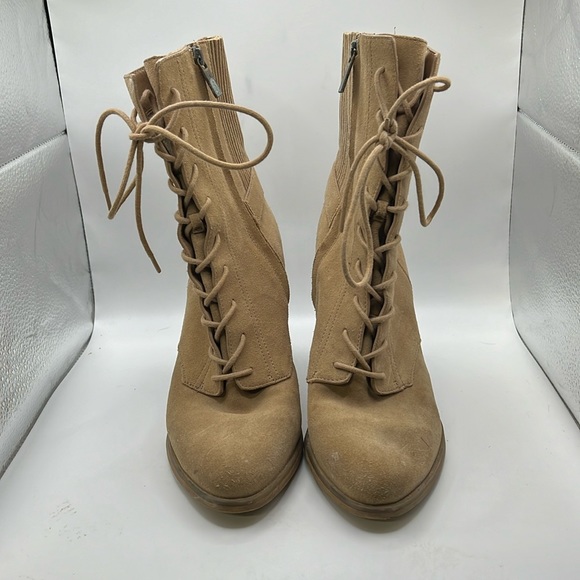 Michael Kors Lace Up Heeled Combat Boots Tan Brown Leather Womens Size 10 M - Picture 2 of 16